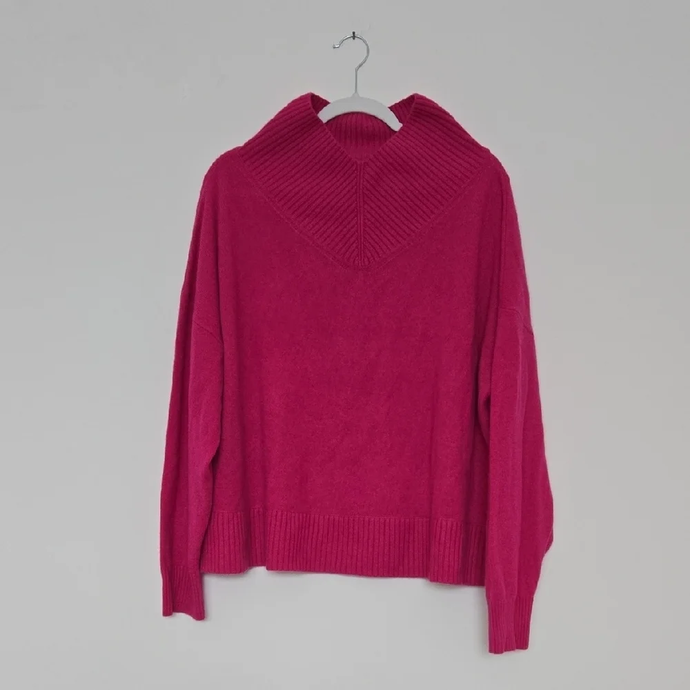 Anthropologie Maeve Fuchsia Pink 100% Cashmere Sweater V neck Cozy Comfy Size XL - Picture 1 of 5